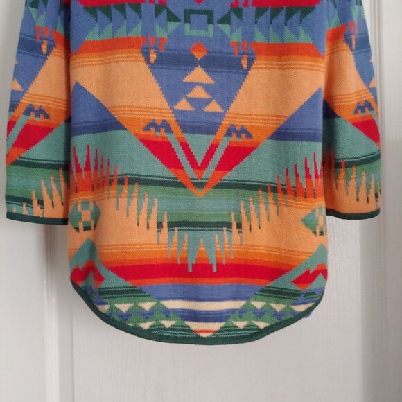 Chaps Navajo Aztec Southwestern Indian Blanket pattern Sweater M Rainbow - Picture 10 of 11